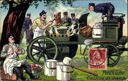 Ak Feldküche, Cuisine de champ, Französische Soldaten beim Kochen, Soldatenleben, Koch, Eimer