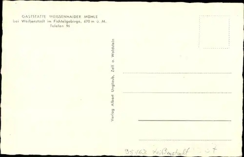 Ak Weißenstadt Fichtelgebirge, Gaststätte Weissenhaider Mühle, Wald
