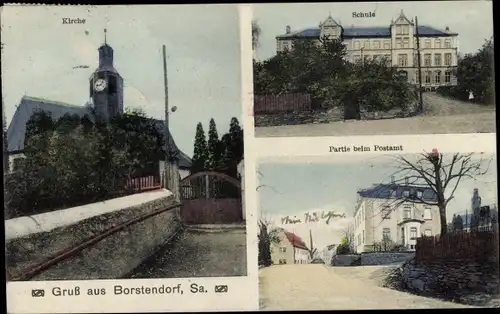 Ak Borstendorf Grünhainichen Sachsen, Kirche, Schule, Postamt