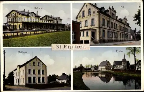 Ak Sankt Egidien in Sachsen, Bahnhof, Post, Rathaus, Kirche