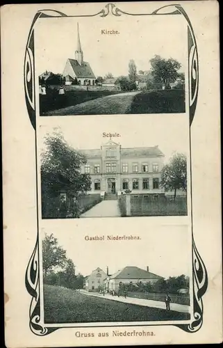 Ak Niederfrohna in Sachsen, Kirche, Schule, Gasthof