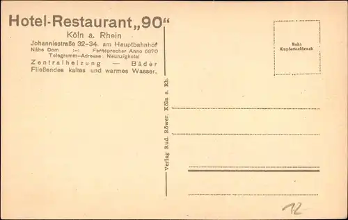 Ak Köln am Rhein, Hotel Restaurant 90, Johannisstraße 32-34, am Hauptbahnhof, Büffet