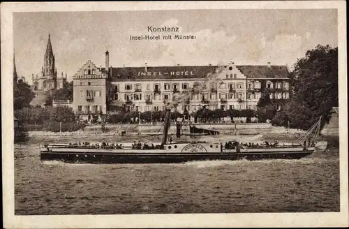 Ak Konstanz am Bodensee, Insel-Hotel, Münster, Dampfschiff Schweiz