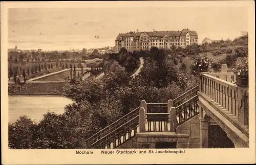 Ak Bochum im Ruhrgebiet, Neuer Stadtpark und St. Josefshospital