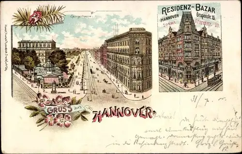 Litho Hannover in Niedersachsen, Residenz-Bazar, Grupenstraße, Kaufhaus, Georgstraße