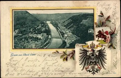 Präge Wappen Ak Bad Ems an der Lahn, Totalansicht