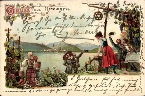 Litho Remagen am Rhein, Weinlese, Restaurant, Wanderer