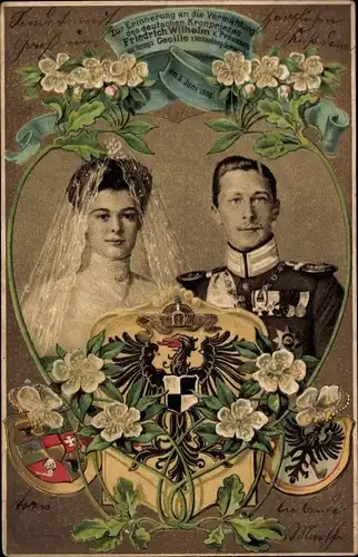 Präge Wappen Ak Kronprinz Wilhelm von Preußen, Kronprinzessin Cecilie von Preußen, Hochzeit