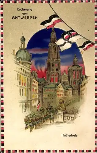 Halt gegen das Licht Litho Antwerpen Anvers Flandern, Kathedrale, Deutsche Truppen, I. WK