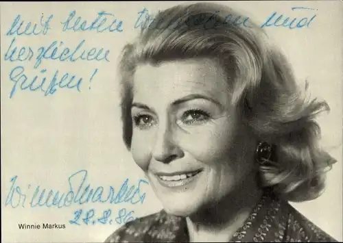 Ak Schauspielerin Winnie Markus, Portrait, Autogramm