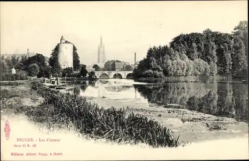 Ak Bruges Brügge Flandern Westflandern, Lac d'amour, Turm