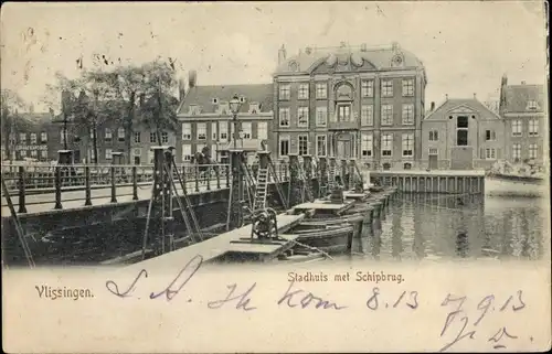 Ak Vlissingen Zeeland Niederlande, Rathaus, Schiffsbrücke