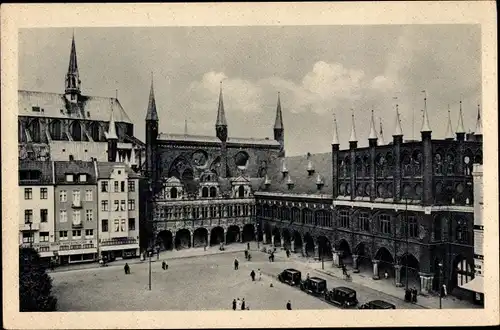 Ak Hansestadt Lübeck, Marktplatz, Rathaus