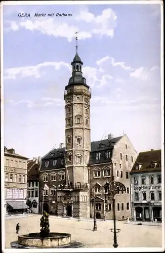 Ak Gera Thüringen, Marktplatz mit Rathaus, Brunnen, Geschäfte