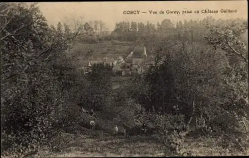 Ak Corcy Aisne, Ansicht von Corcy, aufgenommen vom Château Gaillard