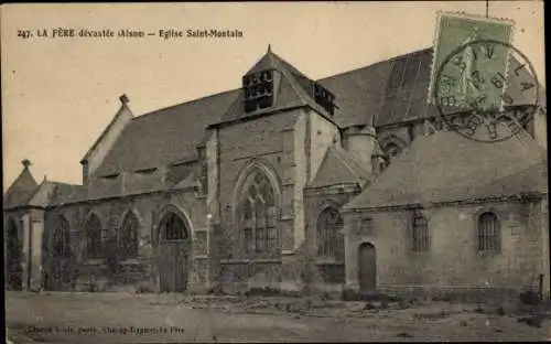 Ak La Fère Aisne, Kirche Saint-Montain