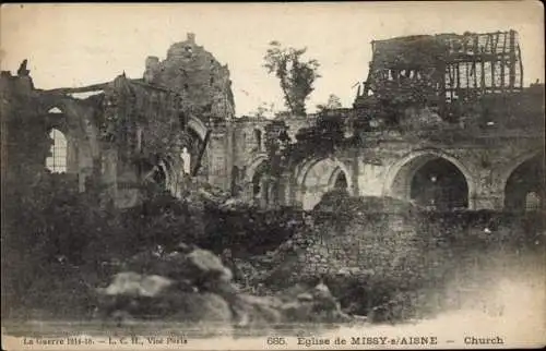 Ak Missy-sur-Aisne, Kirche zerstört