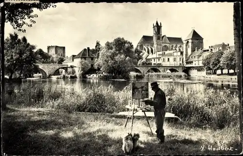Ak Moret sur Loing Seine et Marne, Der Donjon, Die Porte de Bourgogne, Maler Zanaroff