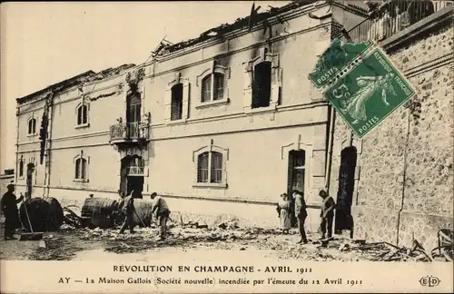 Ak Ay Marne, walisisches Haus, durch den Aufstand niedergebrannt, 1911