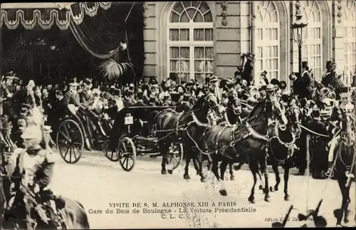 Ak Paris, Besuch König Alfons XIII. von Spanien, Präsident Émile Loubet, Gare du Bois de Boulogne