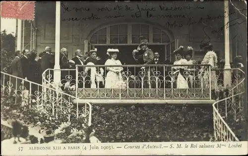 Ak Paris XVI, Courses d'Auteuil, Alfonso XIII, Madame Loubet