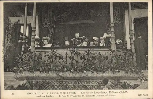 Ak Paris XVI, Courses de Longchamp, Edward VII, Madame Loubet