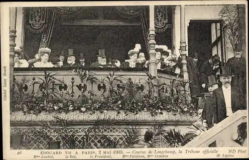 Ak Paris XVI, Courses de Longchamp, Edward VII, Madame Loubet