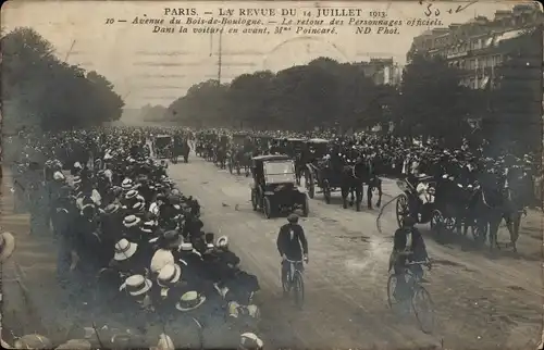 Ak Paris XVI Passy, Rezension vom 14. Juli 1913, Avenue du Bois de Boulogne