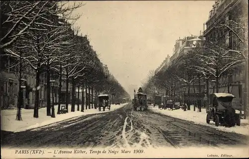 Ak Paris XVI, Avenue Kleber, Schneewetter März 1909