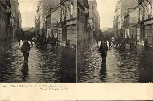 Stereo Ak Paris XV Vaugirard, Rue de la Smala, Die große Seine-Flut Januar 1910