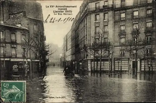 Postkarte Paris XV Vaugirard, Rue Héricart, Überschwemmung der Seine Januar 1910
