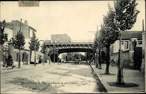 Ak Paris XIV Observatorium, rue d'Alésia, Pont des Boeufs