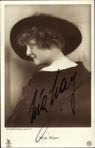 Ak Schauspielerin Mia May, Portrait, Hut, Autogramm