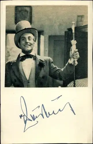 Ak Schauspieler Walter Müller, Portrait, Zylinder, Autogramm