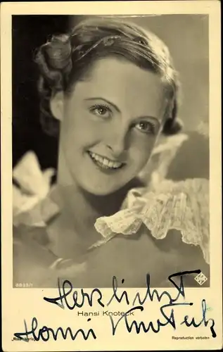 Ak Schauspielerin Hansi Knoteck, Portrait, Autogramm