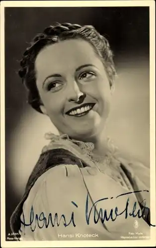 Ak Schauspielerin Hansi Knoteck, Portrait, Ross Verlag A 5095 1, Autogramm