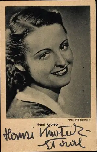 Ak Schauspielerin Hansi Knoteck, Portrait, Ross Verlag, Autogramm