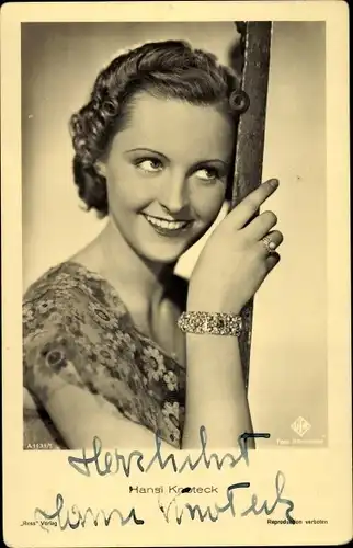 Ak Schauspielerin Hansi Knoteck, Portrait, Ross Verlag A 1131/1, Autogramm