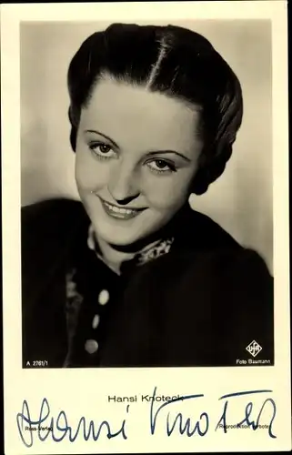 Ak Schauspielerin Hansi Knoteck, Portrait, Autogramm