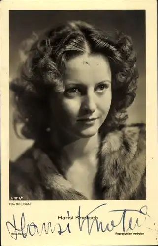 Ak Schauspielerin Hansi Knoteck, Portrait, Ross A 3219/2, Autogramm
