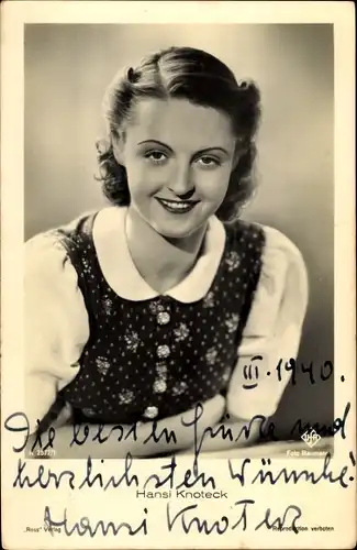 Ak Schauspielerin Hansi Knoteck, Portrait, Autogramm