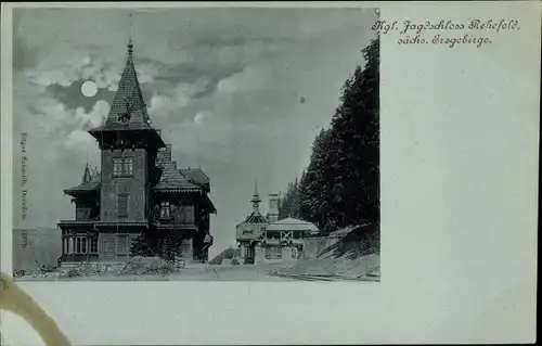 Mondschein Ak Rehefeld Zaunhaus Altenberg im Erzgebirge, Kgl. Jagdschloss