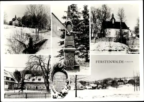 Ak Fürstenwalde Geising Altenberg Erzgebirge, Denkmal, Kirche, Inschrift, Teilansichten, Winter