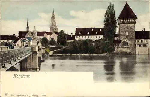 Ak Konstanz am Bodensee, Brücke, Turm, Kirchtürme