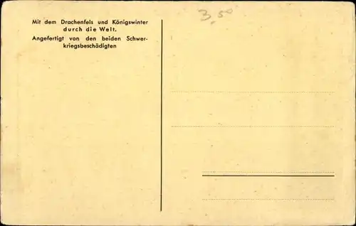 Ak Mit dem Drachenfels und Königswinter Modell durch die Welt, Stadtmodell auf einer Kutsche