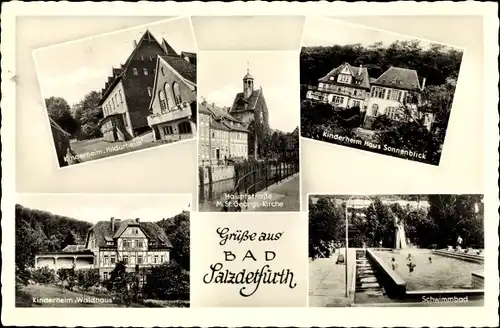 Ak Bad Salzdetfurth in Niedersachsen, Kinderheim Haus Sonnenblick, Schwimmbad, St. Georgs-Kirche