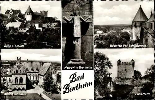 Ak Bad Bentheim in Niedersachsen, Schloss, Innenhof, Pulverturm, Herrgott, Schlossmauer