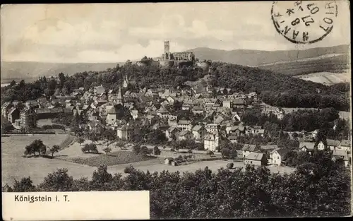 Ak Königstein im Taunus Hessen, Totalansicht, Burgruine, Kirche