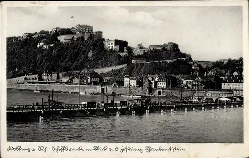 Ak Koblenz am Rhein, Festung Ehrenbreitstein, Schiffbrücke