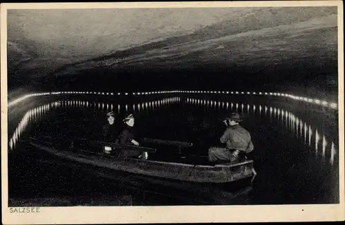 Ak Berchtesgaden, Salzbergwerk, Salzsee, Boot, Lichter